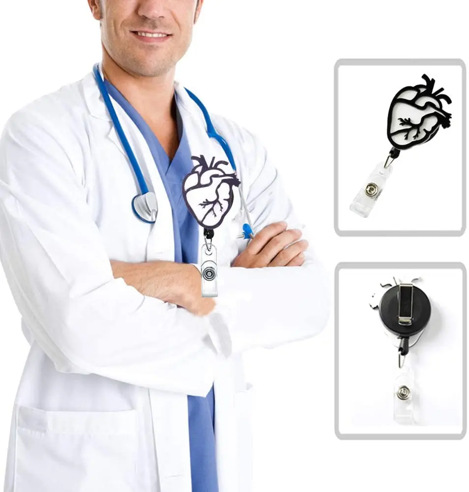 Heart Nursing Badge Holders Badge Reel Retractable Nurse Badge Reels 2 Pack (White,2 Pcs)