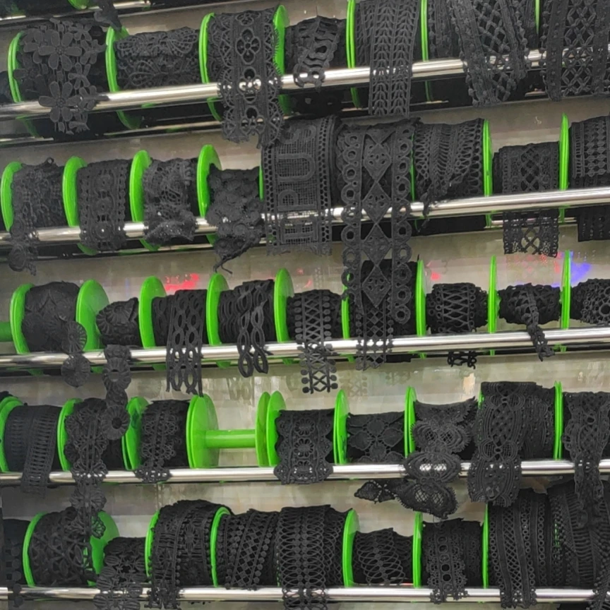 Showing Room All Kinds of Milk Polyester Cotton Chemical White Black Lace  Cheap Design Lace Trim for Suit 1roll 15yard