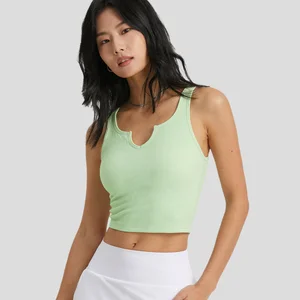 OEM High Support Sports Vest with V-Neck Ribbed Yoga Tank Tops New Arrival Semi-Fixed Cups Breathable and Lightweight
