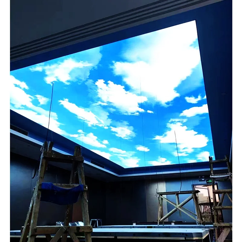 УФ-печать высокой четкости небо Натяжной потолочный материал из ПВХ потолочной ткани голубое и белые облака