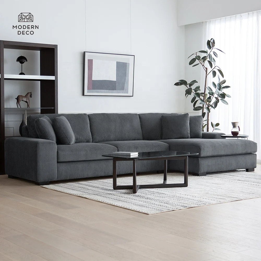 Yeni Lüks Kordon Köşe Kanape Oda Seti Mobilya L Şekilli Modern Tasarım Dayanıklı Kumaş Gri Sofa