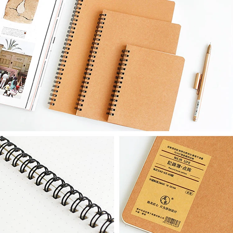Custom Printing Recycled Brown Kraft Paper Office School Spiral Notebook for Promotional