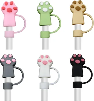 10mm Animal Cat Dog Cute Paw Dust-Proof Silicone Straw Toppers Straw Cover for Tumbler Cup