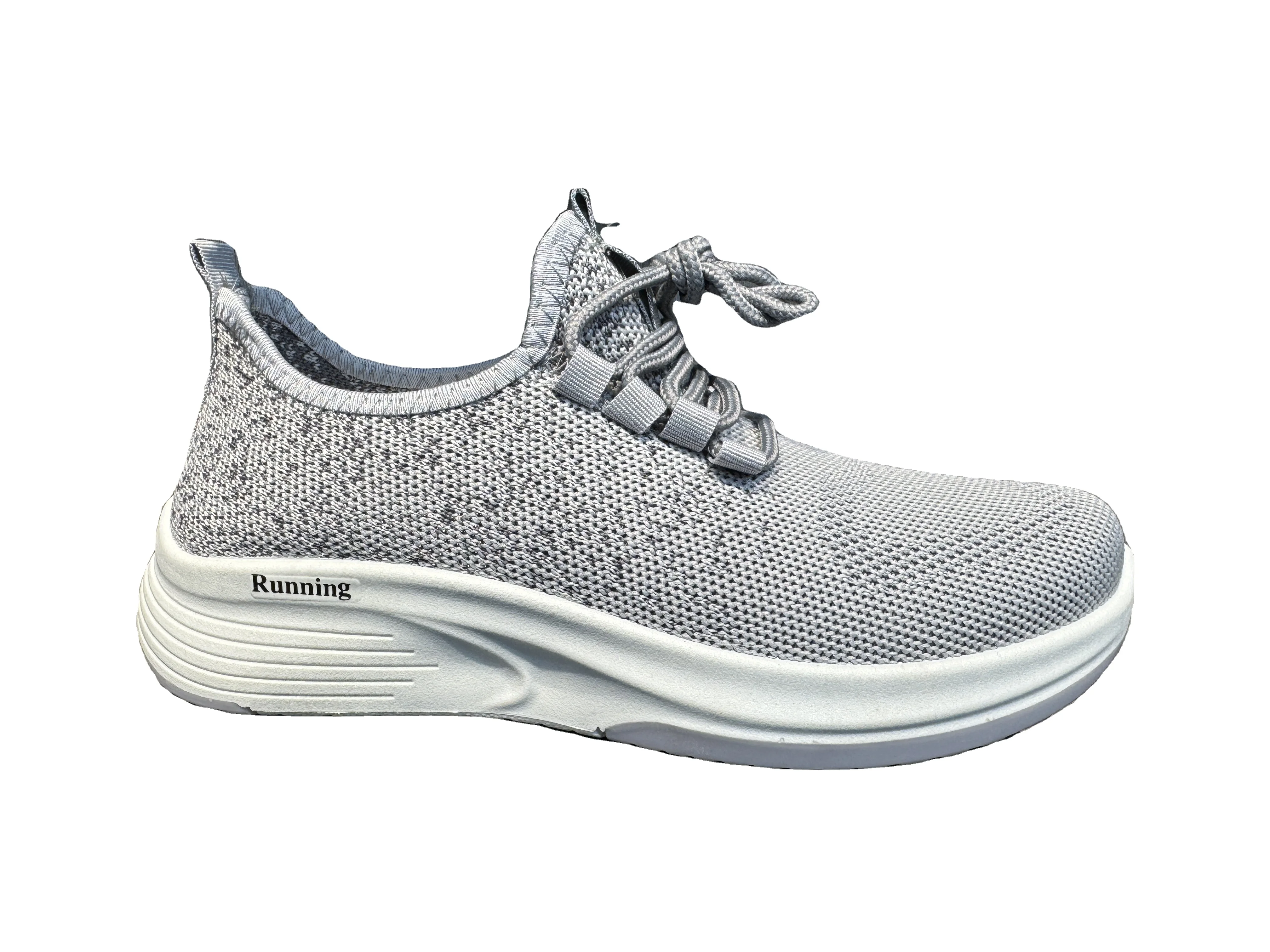 Men Light Weight Breathable Fly Knit Slip-On Platform Running Shoes Quick Lace Thick Sole Cushion Casual Walking Outdoor Sports