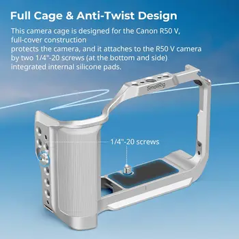 For SmallRig R50V Camera Cage Ergonomic Silicone Grip QR Plate ARCA 1/4"-20 Thread 3/8"-16 Holes ARRI Cold Shoe QD Sockets for detail image