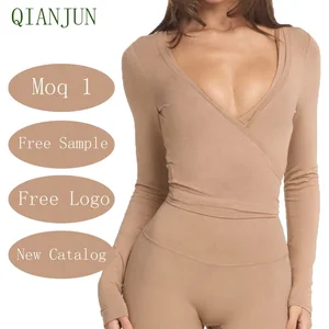 Customize OEM Women Quick-Drying Gym Fitness Sports Blouses Long-Sleeves Pilates Blouse Open Front Shirts Wrap Yoga Top