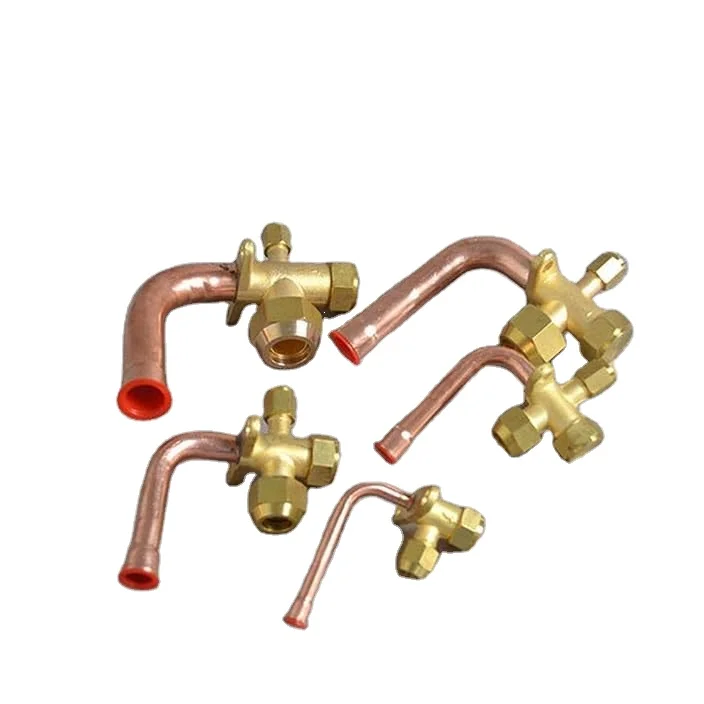 Copper Split Service Valve 1/4" 3/8" 1/2" 5/8" L Bend Gas Stop with Good Quality for Air Conditioner Parts