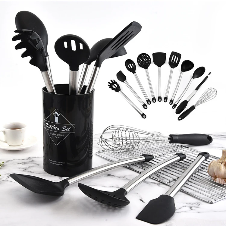 7 piezas utensilios de cocina con soporte Juego de utensilios de cocina de acero inoxidable