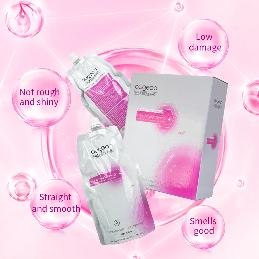800ml X2 Smoothing and Natural Mild Formula Best Rebonding Price Augeas Brand Permanent Hair Straightening Cream