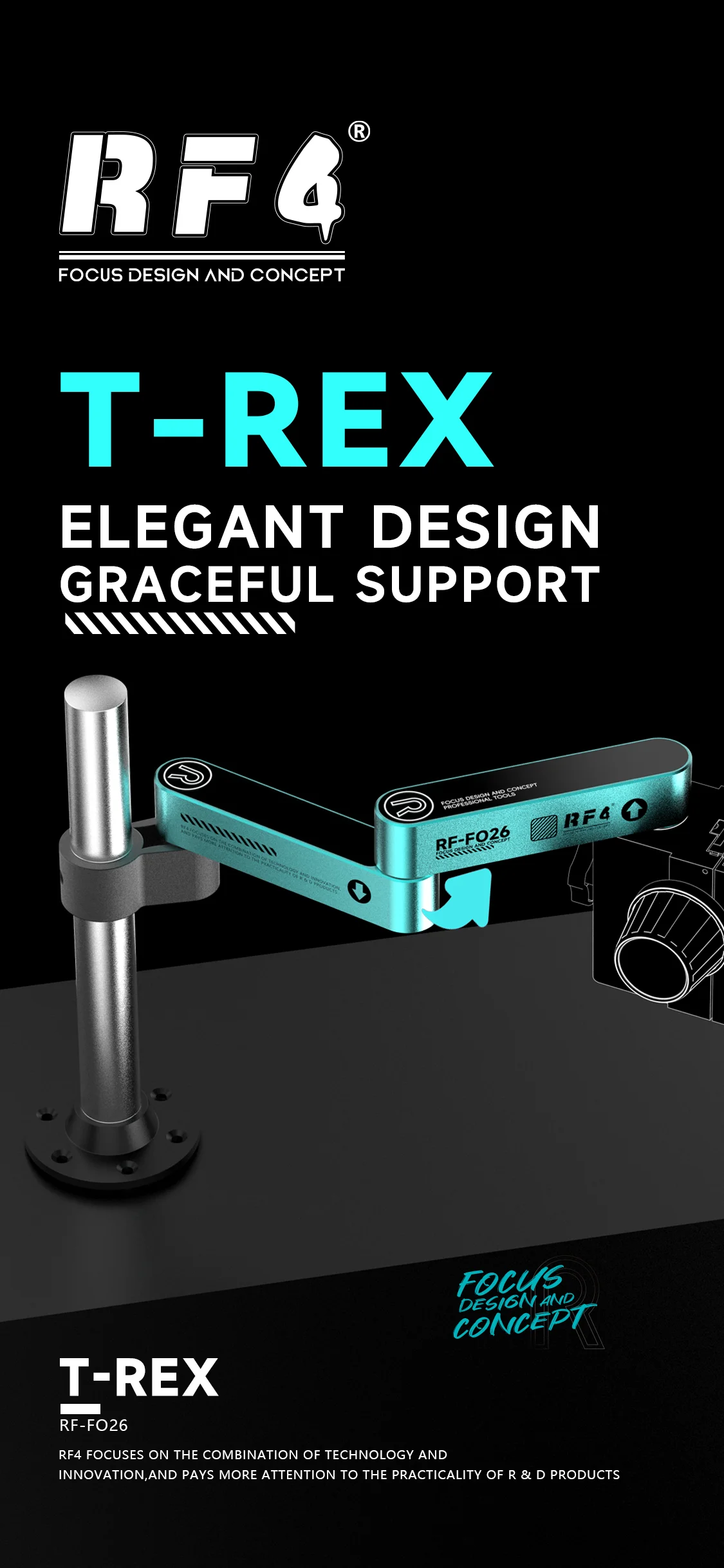 RF4 Articulating Arm Microscope Stand 360 Degree Rotatable Flexible Universal Bracket for Trinocular Stereo Phone Repair