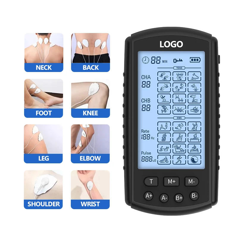 4 Channels TENS Unit Muscle Stimulator with 24 Modes Rechargeable TENS EMS Device Electronic Pulse Massager