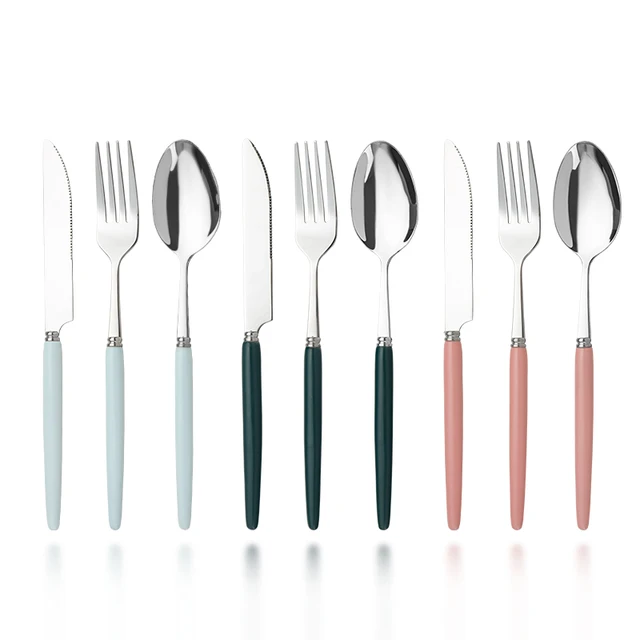 Nordic Design stainless steel cutlery set Solid Color Porcelain flatware set ceramic handle knife spoon fork set