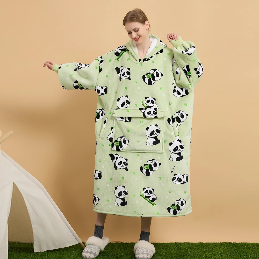 Custom Panda Designs Soft Wearable Hoodie Blanket Sweatshirt