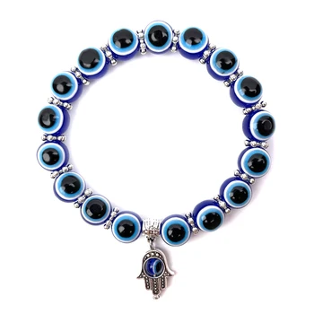 Braccialetti Evil Eye, Bracciale Nazar Religioso con Perline di Vetro da 10mm, Bracciale Turco Fatto a Mano con Occhio di Allah per Buona Fortuna