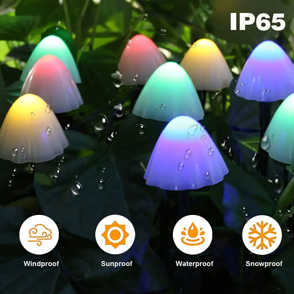LED Solar String Lights Plug Mushroom String Lights Outdoor Waterproof Christmas Day Garden Landscape Lights