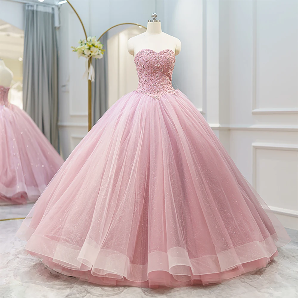 Pink Glitter Lace Ball Gown Quinceanera Dresses for Women