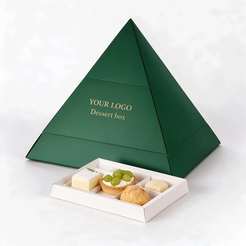 Großhandel: Pyramidenförmige Snackbox, Sushi- und Backwarenbox für Catering, individuelle Verpackung für süße Desserts