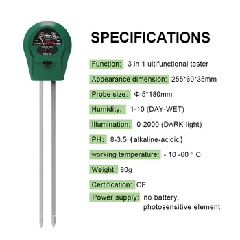 Bodemtester 3-in-1: Meet pH, vocht en licht voor optimale plantengroei
