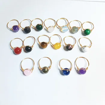 Multi Color Natural Stone Crystal Ring Handmade Wire Wrapped Crystal Rings Reiki Healing Stone Natural Amethysts Agates Ring