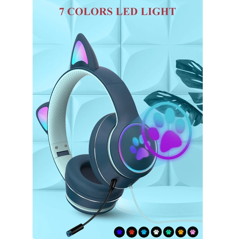 AKZ-022 USB + 3.5mm Port Cat Ear Design Foldable LED Headset