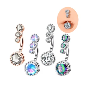 New Trendy CZ Belly Rings Non Dangle Stainless Steel Navel Bars With Gold Plating Body Jewelry for Women Men