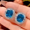 Blue pointed crystal119#Ear studs