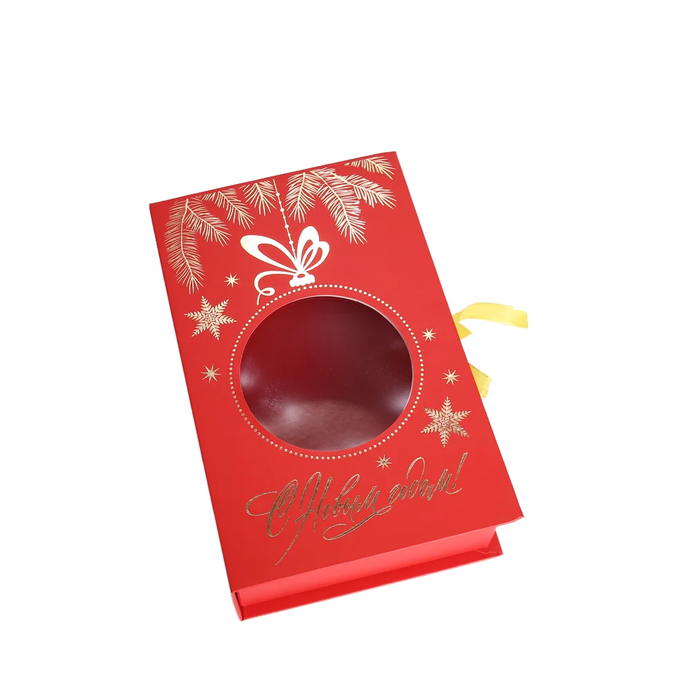 product custom book shaped gift box with pvc window factory rigid paper packaging for christmas uv coating hot stamping sponge liner-3