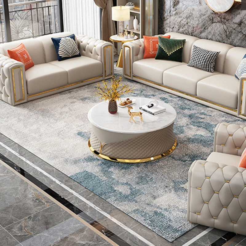 Modern Modular Sofa Simple Leather Living Room Sofas Light Luxury 3 Seater Classic White Leather Soft Single Sofa