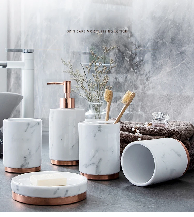 
Ceramic Bathroom Five-piece Set of Department Store Bath Ornaments Nordic Life Household Bathroom Supplies Mouthwash Cup Wash 