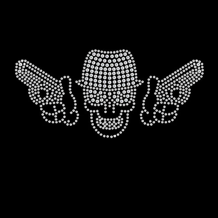 Hot-Fix Stretch and Glow in the Dark Design Skeleton Skull Iron-On Motif Rhinestone Transfer