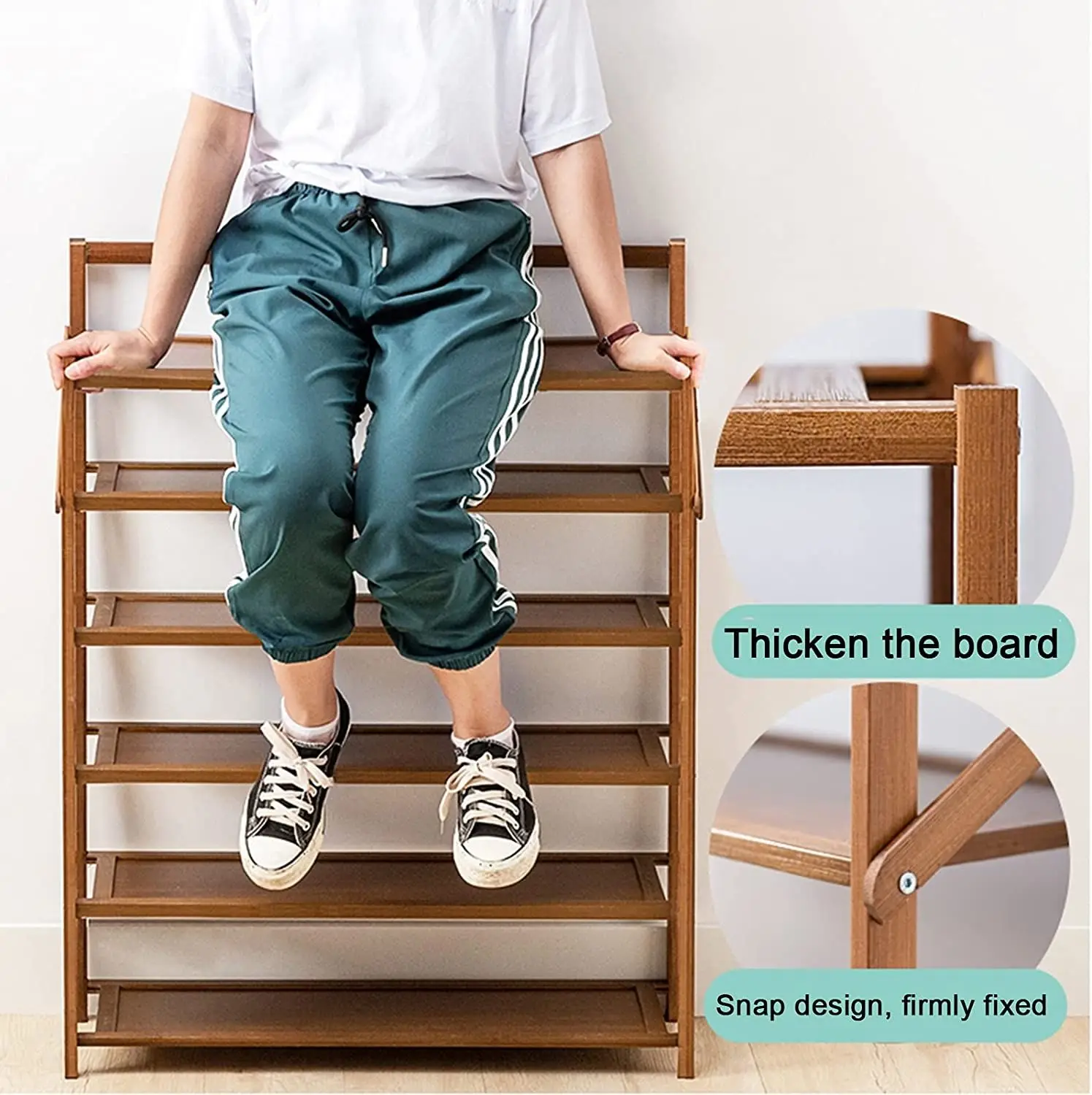 Human Shoe Rack Foldable Bamboo Shoe Rack - Durable & Adjustable Storage