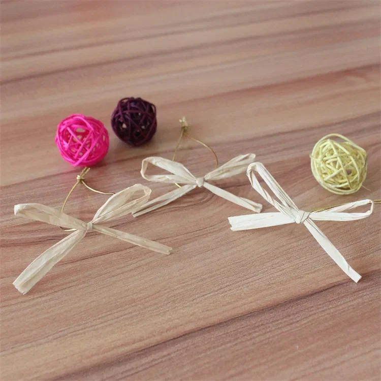 Pretied Natural Raffia Bow With Elastic Loop / High Quality Natural