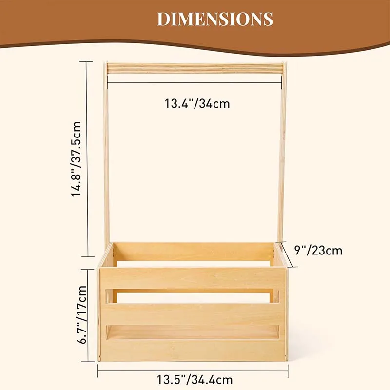 Panier Cadeau En Bois Pour Bébé Avec Poignée - Range-vêtements Et Jouets - Inclut étiquette, Guirlande Et Cintres