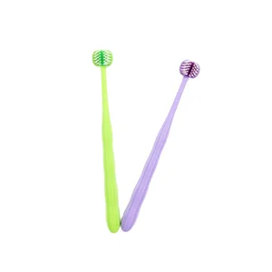 Ergonomic Non-slip Adult Triple Heads Toothbrush Plastic High Quality 3 Sided Oral Tooth Brush Individually Packing