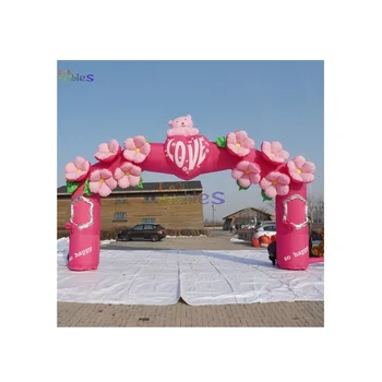 Cheap Price Romantic Inflatable Rose Flower Arch With Bear Balloon Arch Inflatable Wedding Arch For Sale