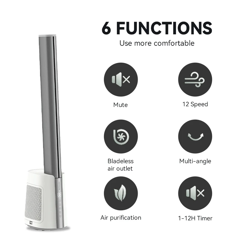 Smart Leafless Oscillating Air Cooling Tower Fan Hot and Cold Dc Motor Electric Bladeless Floor Fan for Living Room