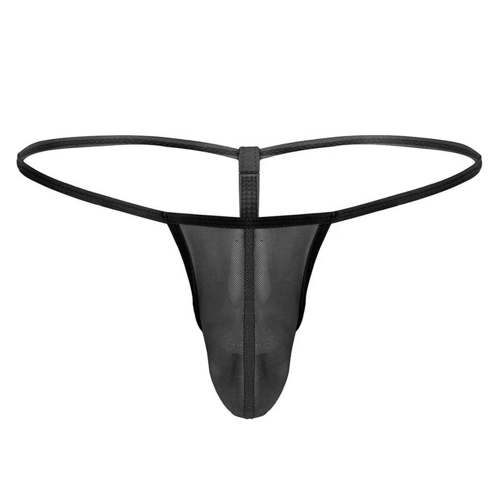 Men's String Sheer Bikini Tanga Underwear Thong Plaids Mesh Bulge Pouch T-back