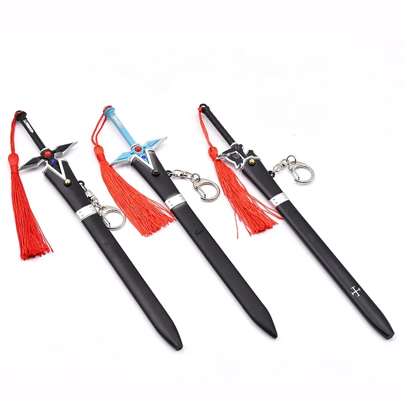 22cm Anime Sword Keychains Mini Japanese Sword Katana Key Chain SAO Elucidators Tiny Sword Model with Ejection Sheath