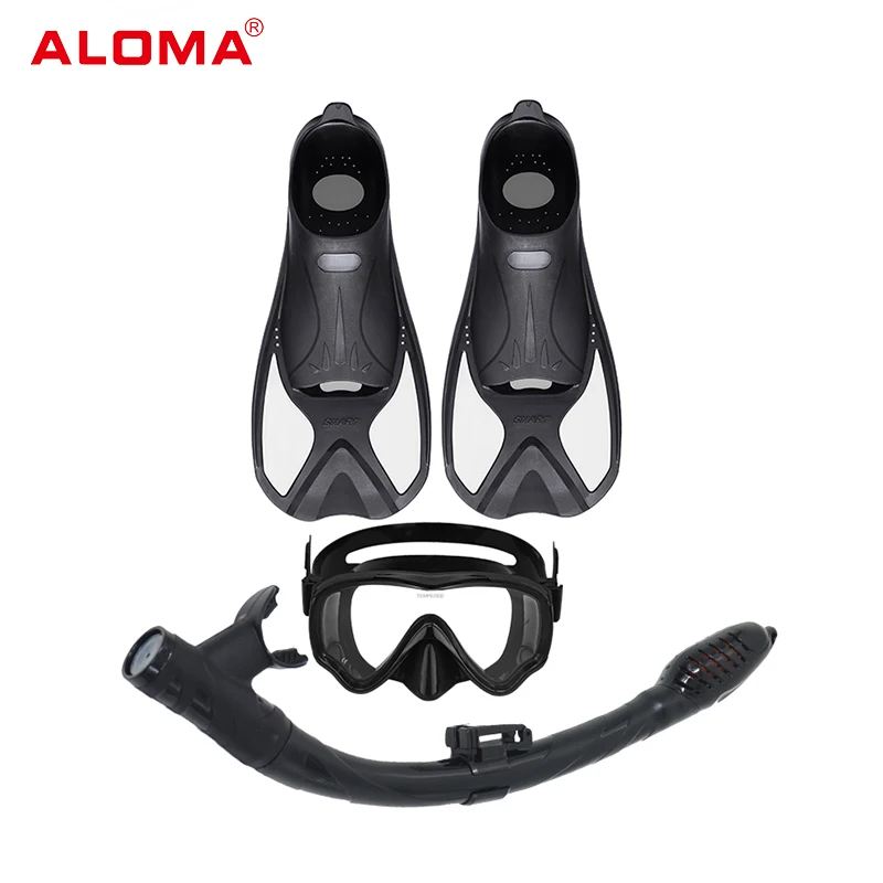 Aloma Factory professional diving gear set snorekl equipment dry snorkel mask set with fins set for kids