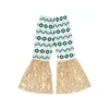 Pantalones acampanados para niña con lentejuelas doradas geométricas aztecas color menta