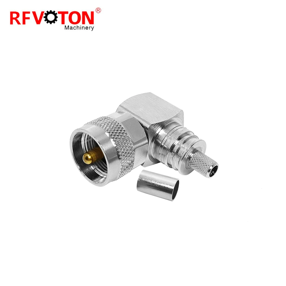RF connector UHF type male pin RA right angle 90 degree waterproof (EZ) crimp  for LMR240 RF coaxial cable plug manufacture