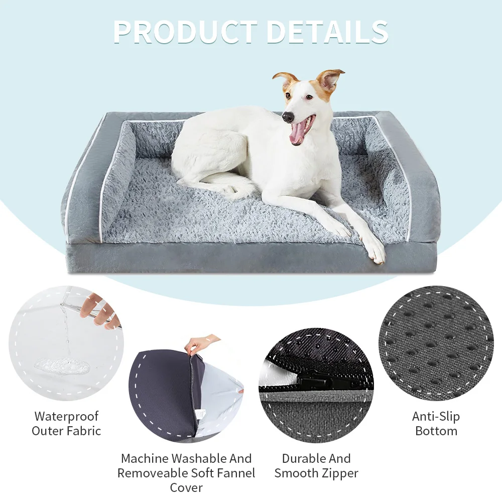 OEM & ODM xl xxl faux fur soft heavy duty extra large orthopedic egg crate memory foam dog pet sofa bed with sides manufacture