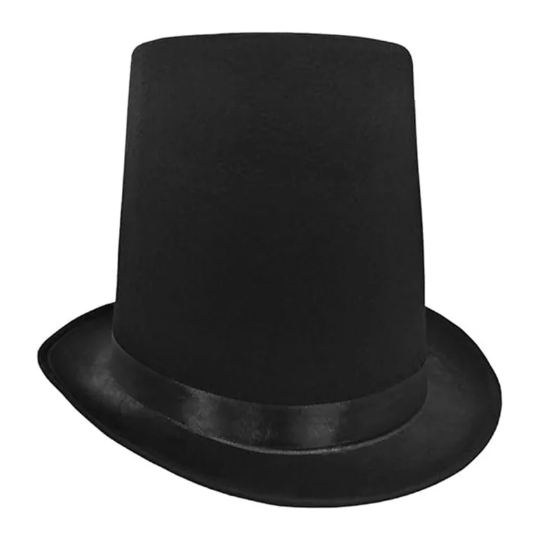 Hot Selling Tall Black Satin Finish Top Hat Vintage Black Felt Tall Top Hat for Magician Circus Ringmaster Steampunk Supplies