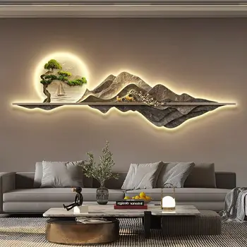 NEW Chinese tree Style acrylic wall decor with LED light wall art for living room bedroom office