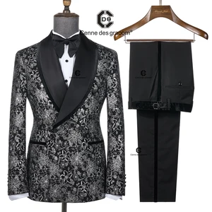 Cenne Des Graoom  2026 New Men's Suit Paisley Tuxedo for Wedding Double Breasted Shawl Velvet Lapel Jacket 2 Pieces