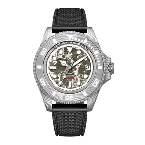 Professional Damascus Steel Automatic Watch Features Crystallized Titanium Dial 1000M Diver Wristwatch ODM OEM