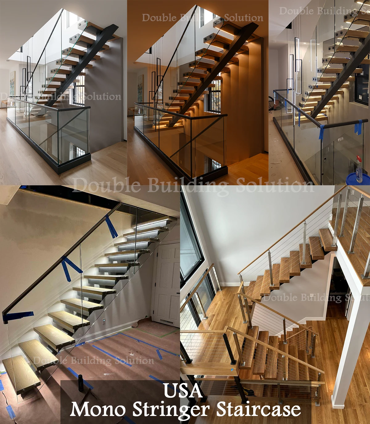 customized staircase modern carbon steel mono beam beech/oak wood tread stairs indoor/staircase design for houses factory