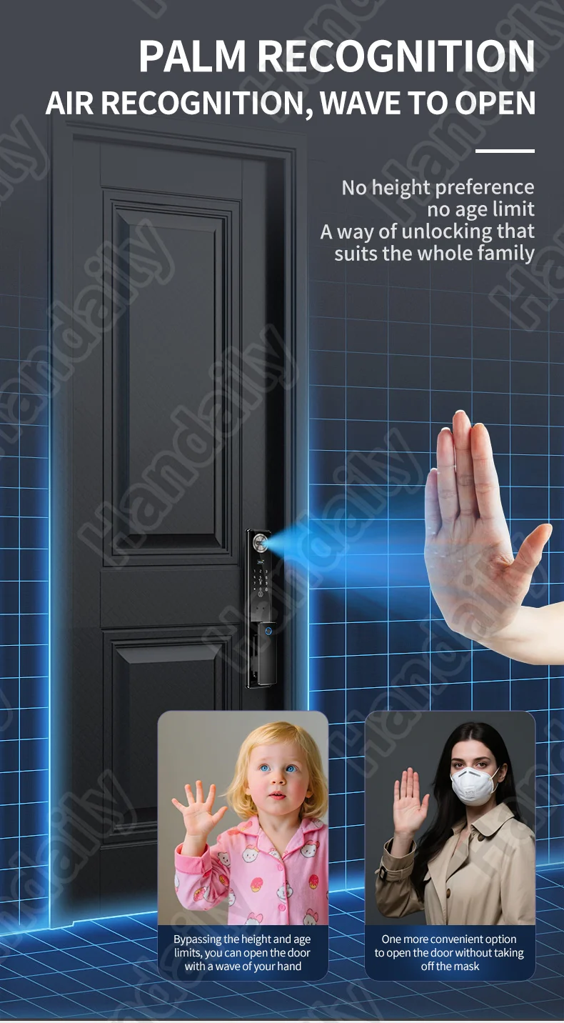 handaily palm face recognition door lock for home fingerprint tuya app remote control video intercom smart lock multi language c11-4
