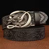 Tang grass pattern black double crocodile silver buckle-110cm