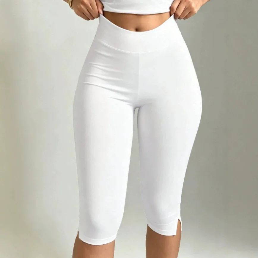 High Waist Polyester Spandex Skinny Fit Mid-Length Five-Quarter-Length Trendy Shorts thumbnail
